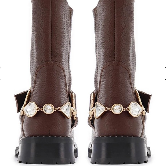 Sophia Webster BLAKE BIKER BOOT Chocolate & Crystal Harness - Picture 3 of 16